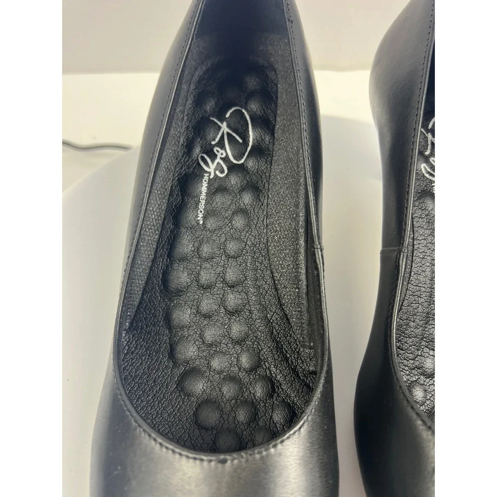 R2‎ Hommerson Womens Black Leather Kitten Pumps 9M Arch Support Comfort Heel